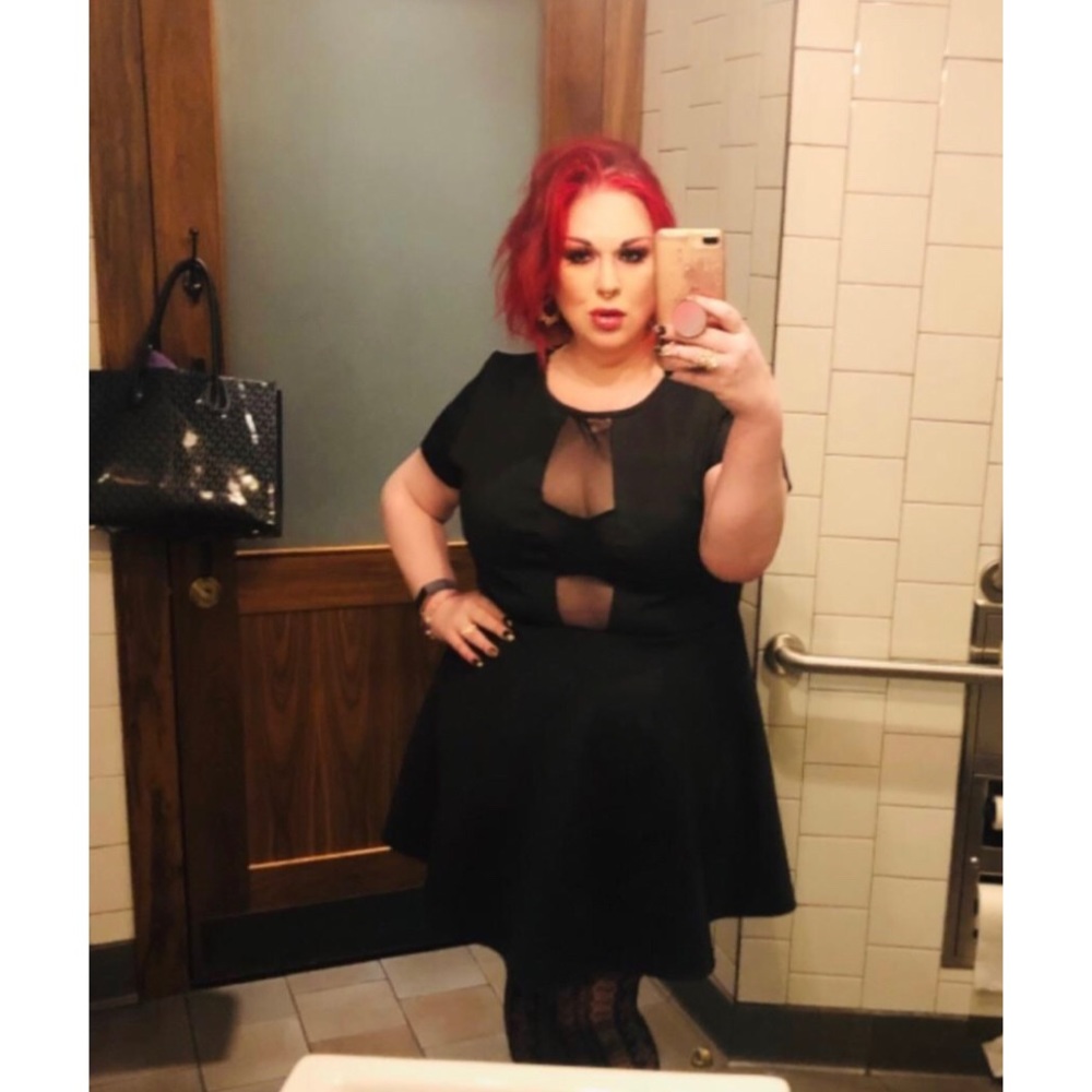 NWT Plus Size Peek a Boo Mesh Panel Short Club Cocktail Plunge Dress/Top - Picture 2 of 4